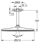 Верхний душ GROHE Rainshower Mono 310, 9,5 л/мин, 1 режим, 142 мм, фантомный черный (22122KF0)