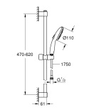 Душевой гарнитур GROHE Tempesta 110, 3 режима струи, душевая штанга 600 мм, 7,4 л/мин, хром (27644003)