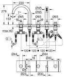 Смеситель для ванны GROHE Atrio двухвентильный, на 5 отверстий, на край ванны, холодный рассвет глянец (19922GL3)