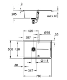 Мойка GROHE K400, 780 x 500 мм, черный гранит (31639AP0)