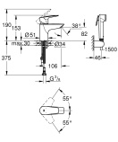 Смеситель для раковины GROHE BauEdge с гигиеническим душем, хром (23757001/U3), уцененный товар
