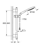 Душевой гарнитур GROHE Rainshower Solo 150, 2 режима струи, душевая штанга 900 мм, хром (27273001)