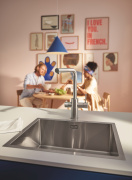 Смеситель для кухонной мойки GROHE Blue Pure Minta c вытяжным изливом, функцией фильтрации, без фильтра в комплекте, суперсталь (30601DC0)