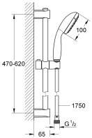 Душевой гарнитур GROHE Vitalio Start 100, 2 режима струи, душевая штанга 600 мм, 5,7 л/мин, чёрный (279482430)