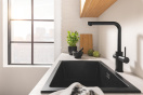 Смеситель для кухонной мойки GROHE Blue Pure Minta c вытяжным изливом, функцией фильтрации, без фильтра в комплекте, фантомный черный (30590KF0)