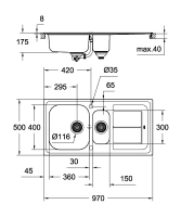 Мойка GROHE из нержавеющей стали с корзинчатым вентилем, оборачиваемая, K300 60 -S 97/50 1.5 (31564SD0)