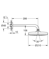 Верхний душ GROHE Tempesta 210, 1 режим, 286 мм, хром (26411000)