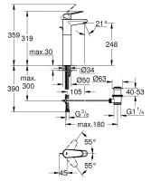 Смеситель для раковины GROHE Eurodisc Cosmopolitan с донным клапаном, XL-size, хром (23055002)