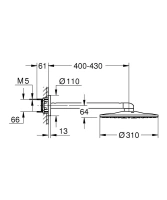 Верхний душ GROHE Rainshower 310 SmartActive, 2 режима, 400 мм, суперсталь (26475DC0)