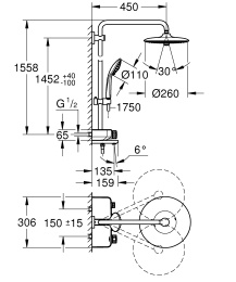 Душевая система с термостатом для ванны, GROHE Euphoria SmartControl System 260, хром, (26510000/U) (УЦЕНКА - Царапины на корпусе)