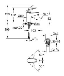 Смеситель для раковины GROHE Euroeco с донным клапаном, хром (24256001)