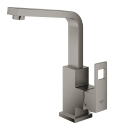 Смеситель для раковины GROHE Eurocube с донным клапаном и высоким изливом, темный графит матовый (23135AL0)