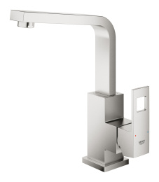 Смеситель для раковины GROHE Eurocube с донным клапаном и высоким изливом, суперсталь (23135DC0)