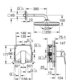 Душевая система GROHE Cubeo со смесителем для душа, матовый чёрный (1053342430)