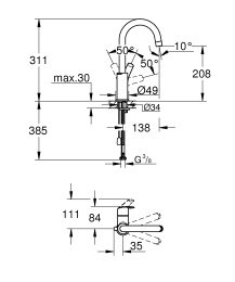Смеситель для раковины GROHE Eurosmart, L-size, хром (23743002)