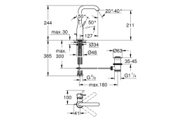 Смеситель для раковины GROHE Essence с донным клапаном, L-size, холодный рассвет глянец (32628GL1)