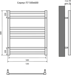 Полотенцесушитель водяной Aquatek Сириус П7 500x600, черный муар AQ DP0760BL