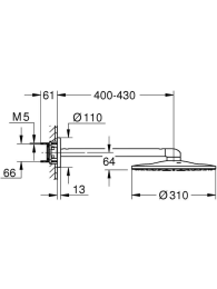 Верхний душ GROHE Rainshower SmartActive 310, 2 режима, 430 мм, сатиновая сталь (26475MS0)