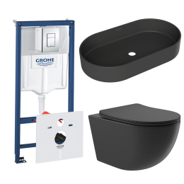 Комплект инсталляции GROHE Rapid SL 38775001 с унитазом Aqueduto OVO OVOT2140 и раковиной Aqueduto ESPIRAL ESP0240 (NW0616)