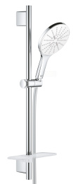 Душевой гарнитур GROHE Rainshower SmartActive 150 с мыльницей, 3 режима струи, душевая штанга 600 мм, 9,5 л/мин, белая луна (26592LS0)