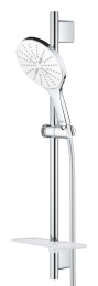 Душевой гарнитур GROHE Rainshower SmartActive 150 с мыльницей, 3 режима струи, душевая штанга 600 мм, 9,5 л/мин, белая луна (26592LS0)
