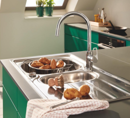 Мойка GROHE K200 60-S 96.5/50 1.5 оборачиваемая с корзинчатым вентилем, нержавеющая сталь (31564SD1)