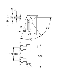 Смеситель для ванны GROHE Plus, хром (33553004)