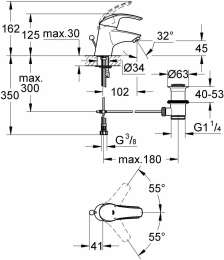 Смеситель для раковины GROHE Eurosmart, хром (32925001)