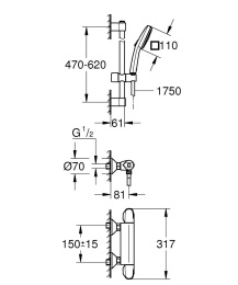 Термостат для душа GROHE Grohtherm 1000 с душевым гарнитуром, хром (34820005)
