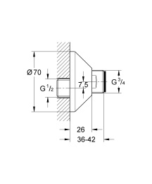 Эксцентрик s-образный 1/2 дюйма x 3/4 дюйма GROHE, регулируемый 7,5 мм (12001000)
