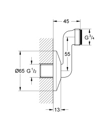 Эксцентрик s-образный 1/2 дюйма x 3/4 дюйма GROHE, регулируемый 55 мм (12465000)