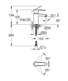 Смеситель для раковины GROHE Wave Cosmopolitan, гладкий корпус, хром (23225000)
