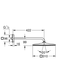 Верхний душ GROHE Rainshower Mono 310 Cube, 7,5 л/мин, 1 режим, 422 мм, сатиновый графит (26564MG0)