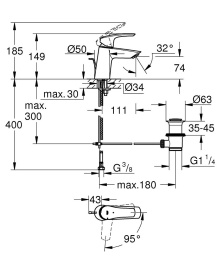Смеситель для раковины GROHE Eurosmart, S-size, хром (23969003)