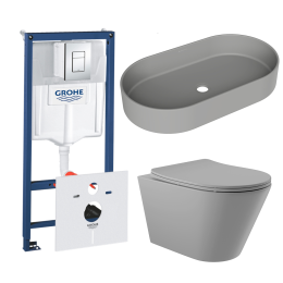 Комплект инсталляции GROHE Rapid SL 38775001 с унитазом Aqueduto CONE CONT2130  и раковиной Aqueduto ESPIRAL ESP0230 (NW0611)