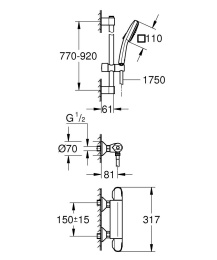 Термостат для душа GROHE Grohtherm 1000 с душевым гарнитуром, хром (34824005)