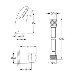 Душевой набор GROHE Tempesta 100, 2 режима, 1250 мм, 5,6 л/мин, хром (2779810E)