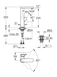 Смеситель для раковины GROHE Plus, с донным клапаном, L-size, хром (23873004)