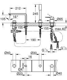 Смеситель для ванны GROHE Lineare на 4 отверстия, хром (19577001)