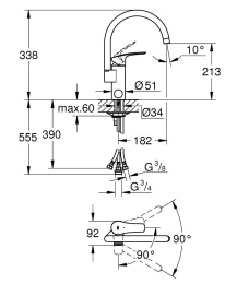 Смеситель для кухни GROHE Eurosmart с запорным клапаном, матовый чёрный (317862431)