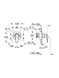 Комплект GROHE BauFlow с монтажной частью и гигиеническим душем Tempesta-F Trigger Spray 30, хром (NH0008)