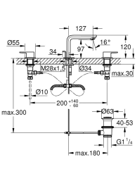 Смеситель для раковины GROHE Lineare на 3 отверстия, M-size, матовый черный (203042431)