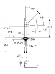 Смеситель для раковины GROHE Plus, XL-Size, хром (32618004)