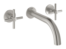 Внешняя часть смесителя для раковины GROHE Atrio настенного монтажа на 3 отверстия, двухвентильный, суперсталь (20164DC3)