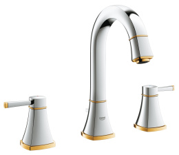 Смеситель для раковины GROHE Grandera на 3 отверстия, с донным клапаном и высоким изливом, хром/золото (20389IG0)