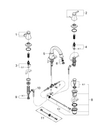 Смеситель для раковины GROHE Grandera на 3 отверстия, с донным клапаном и низким изливом, хром (20417000)