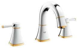 Смеситель для раковины GROHE Grandera на 3 отверстия, с донным клапаном и низким изливом, хром/золото (20417IG0)