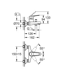Душевая система GROHE Vitalio Start System 180 Flex со смесителем для ванны (NSB0154)