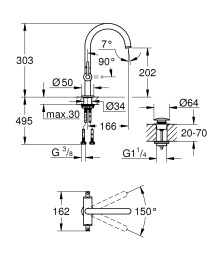 Смеситель для раковины GROHE Atrio двухвентильный, темный графит матовый (21022AL3)