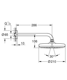 Верхний душ GROHE Tempesta 210 с душевым кронштейном 286 мм, матовый чёрный (1022182430)